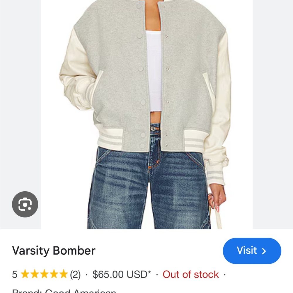Good American Cream and Gray Varsity Jacket
